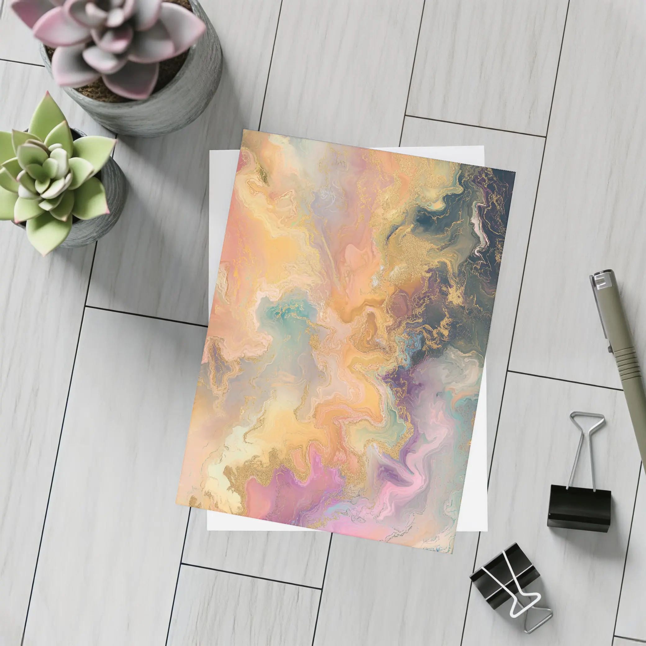 Pastel Marble Abstract Art Gold Swirls – Postcards