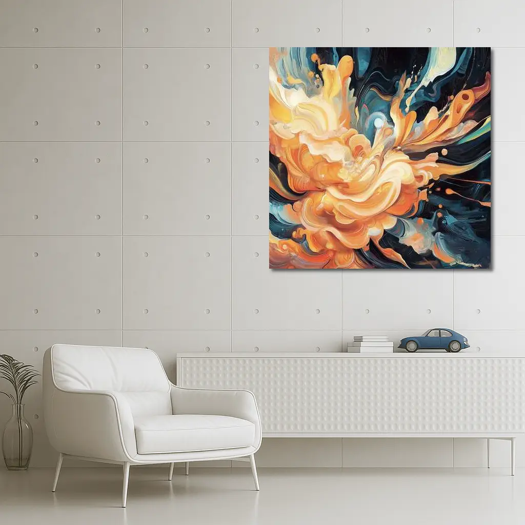 Orange Abstract Floral Explosion Dark Background – Wall Art