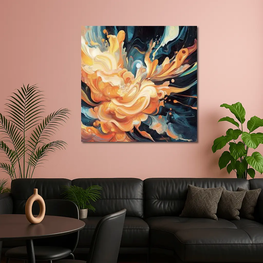 Orange Abstract Floral Explosion Dark Background – Wall Art