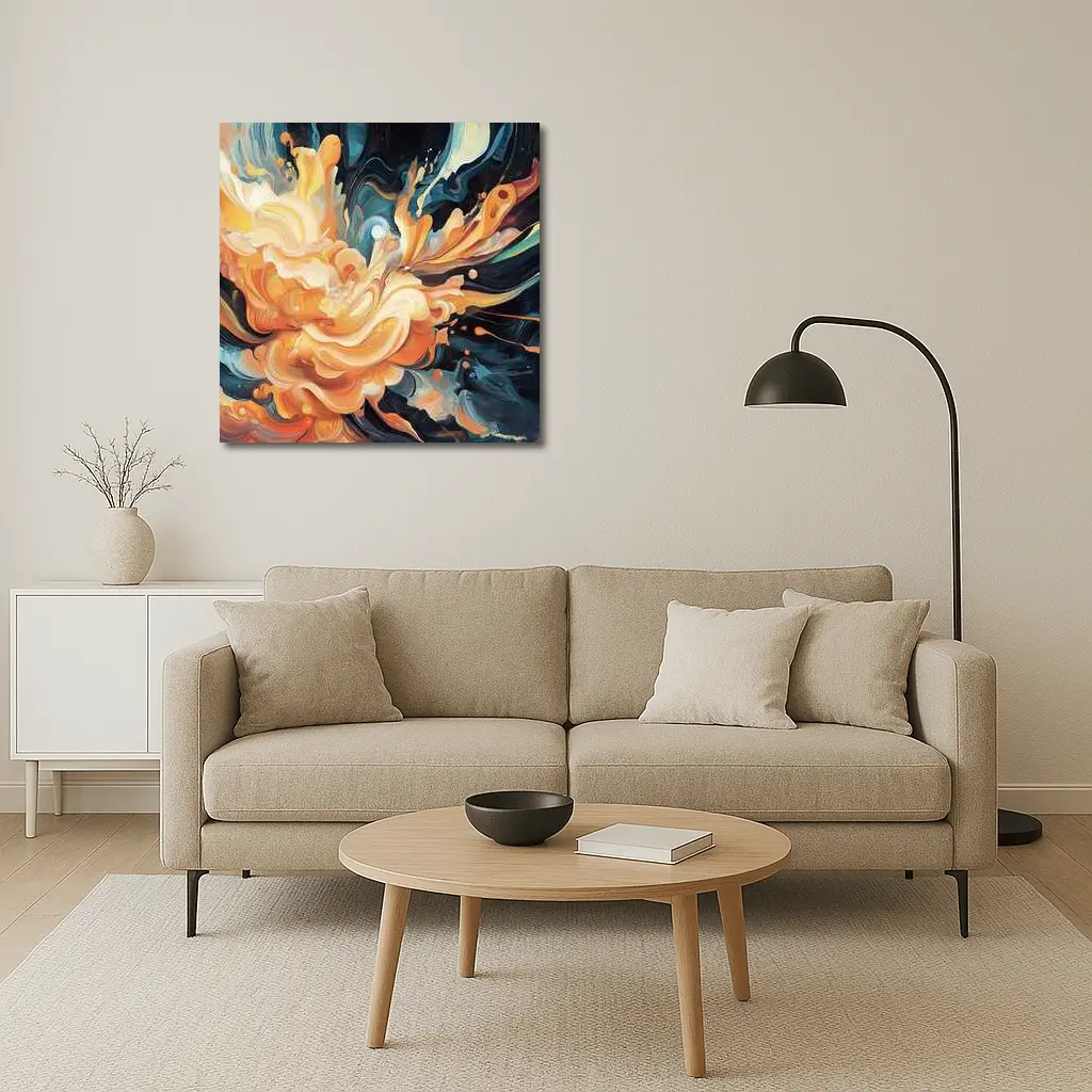 Orange Abstract Floral Explosion Dark Background – Wall Art