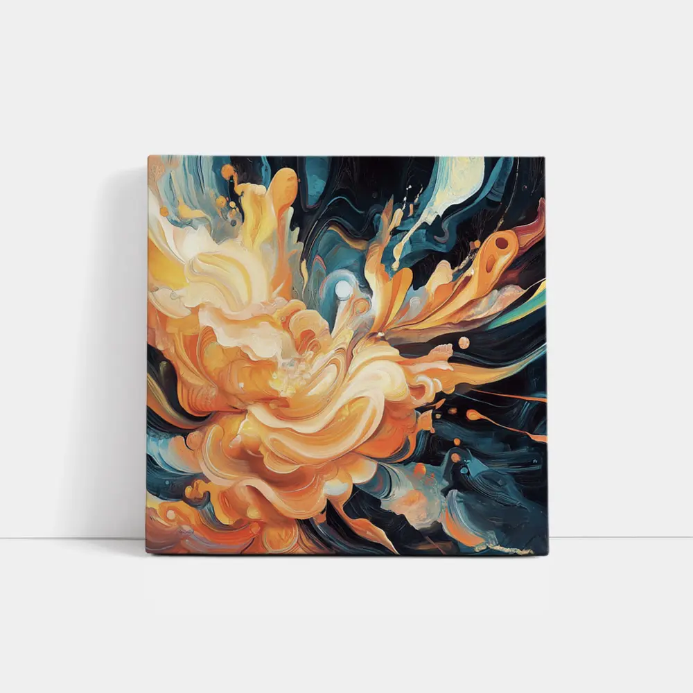 Orange Abstract Floral Explosion Dark Background – Wall Art
