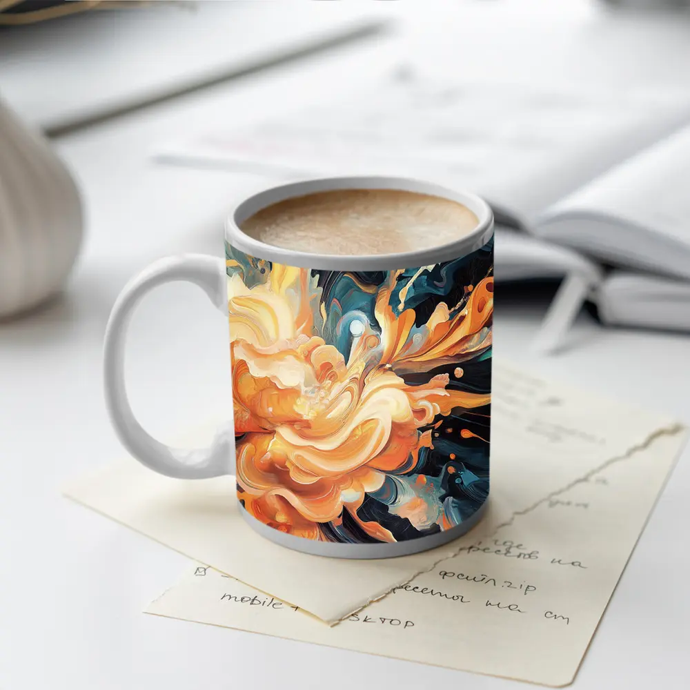 Orange Abstract Floral Explosion Dark Background – Mugs
