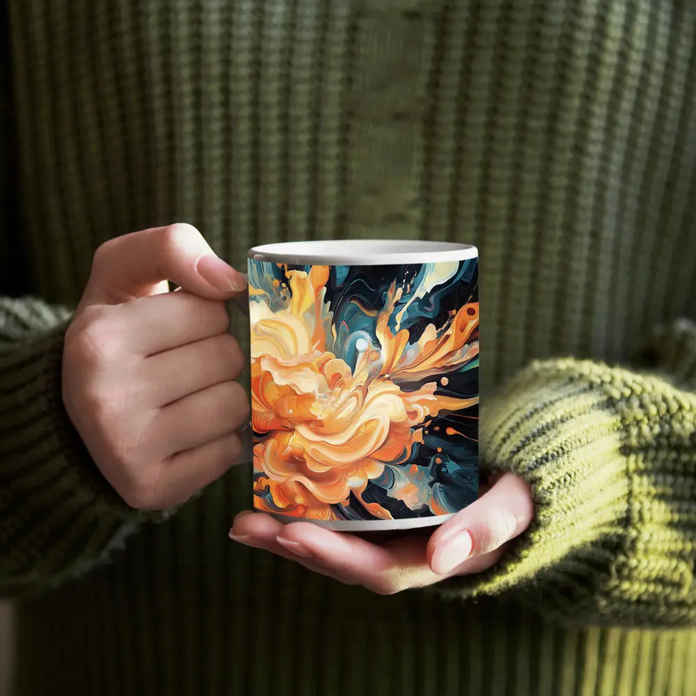 Orange Abstract Floral Explosion Dark Background – Mugs