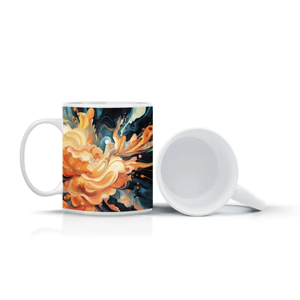 Orange Abstract Floral Explosion Dark Background – Mugs