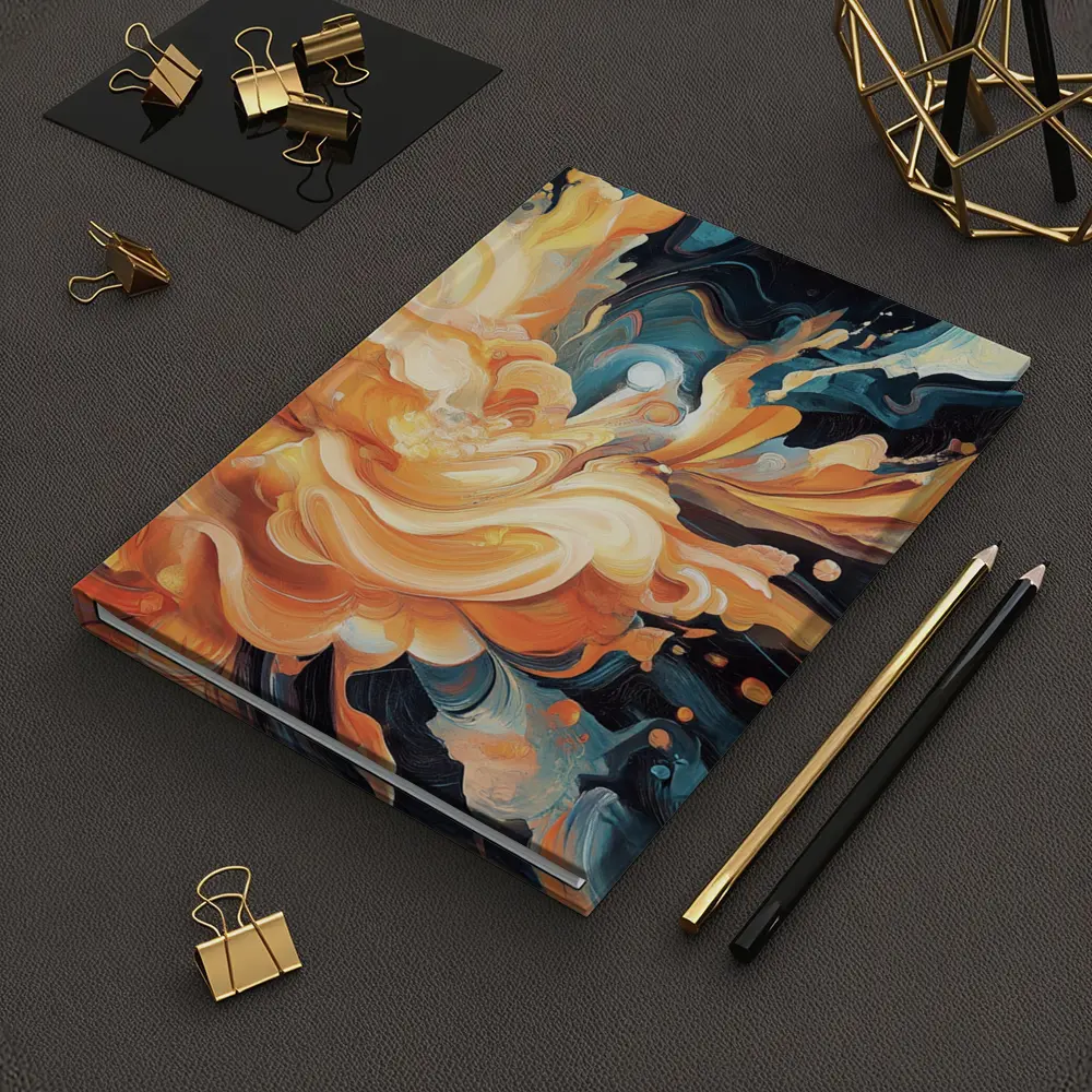 Orange Abstract Floral Explosion Dark Background – Notebooks