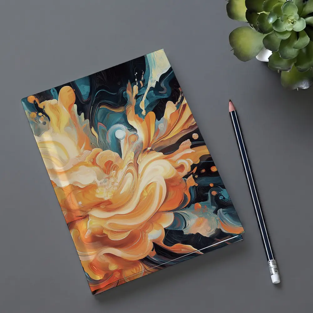Orange Abstract Floral Explosion Dark Background – Notebooks