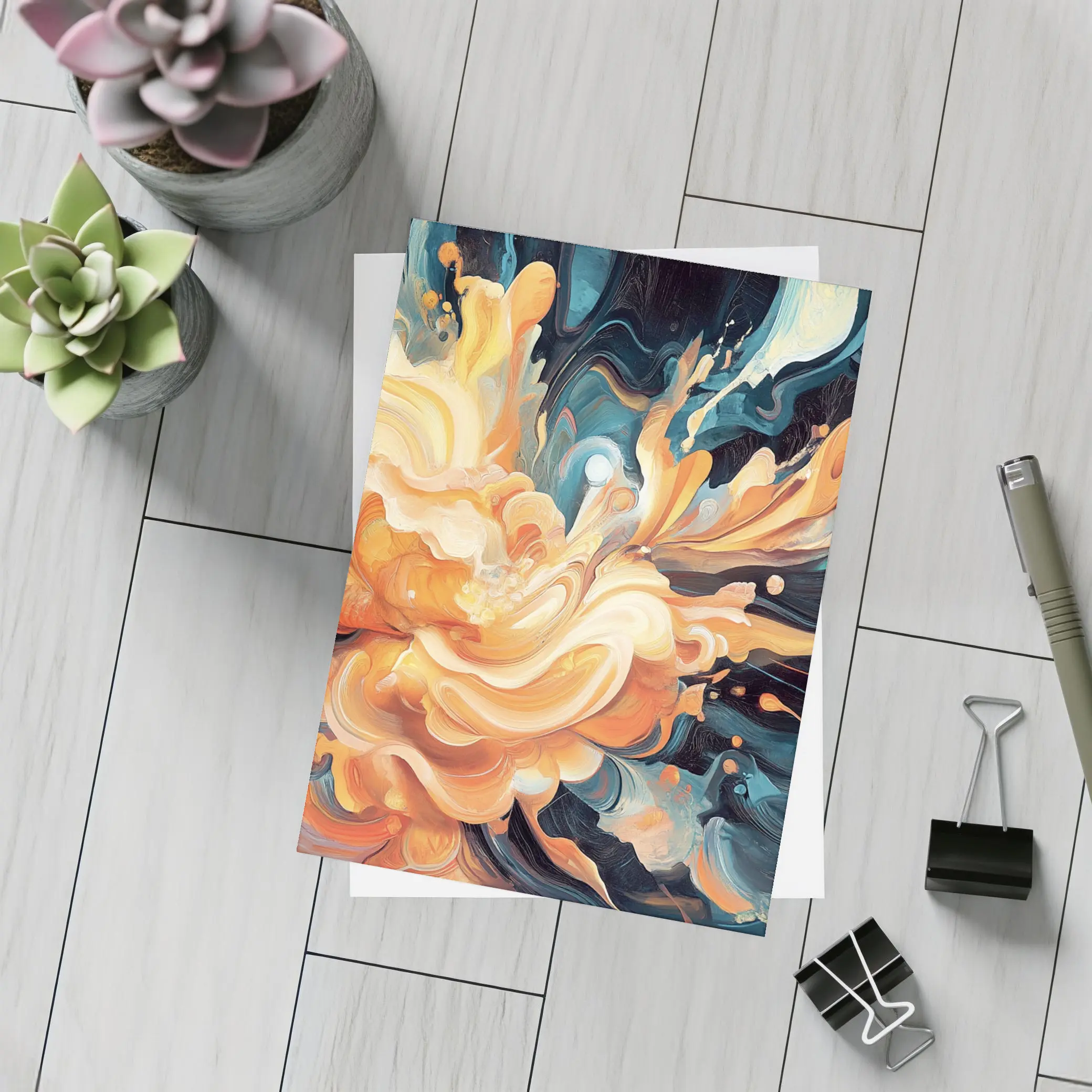 Orange Abstract Floral Explosion Dark Background – Postcards