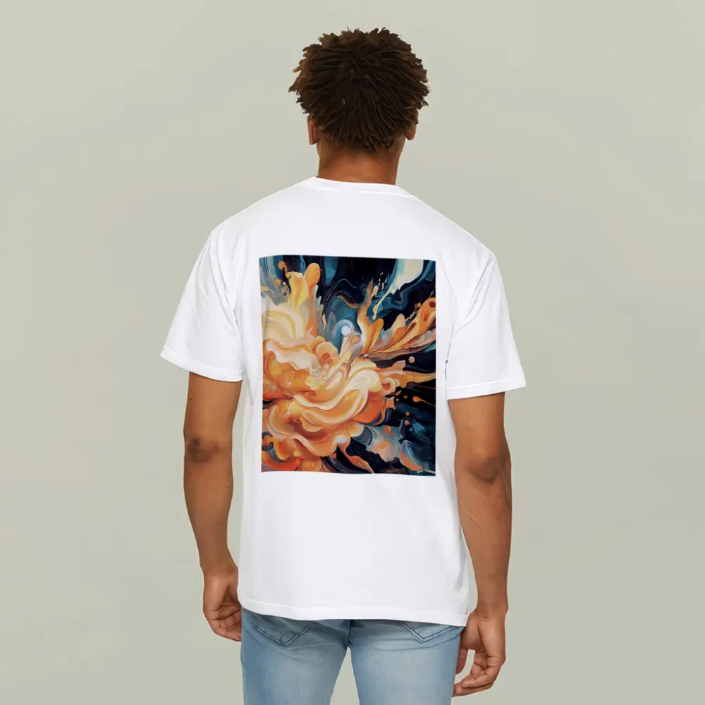 Orange Abstract Floral Explosion Dark Background – T-Shirts