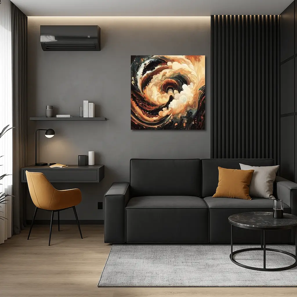 Swirling Abstract Brown Beige Dark Fluid Art – Wall Art