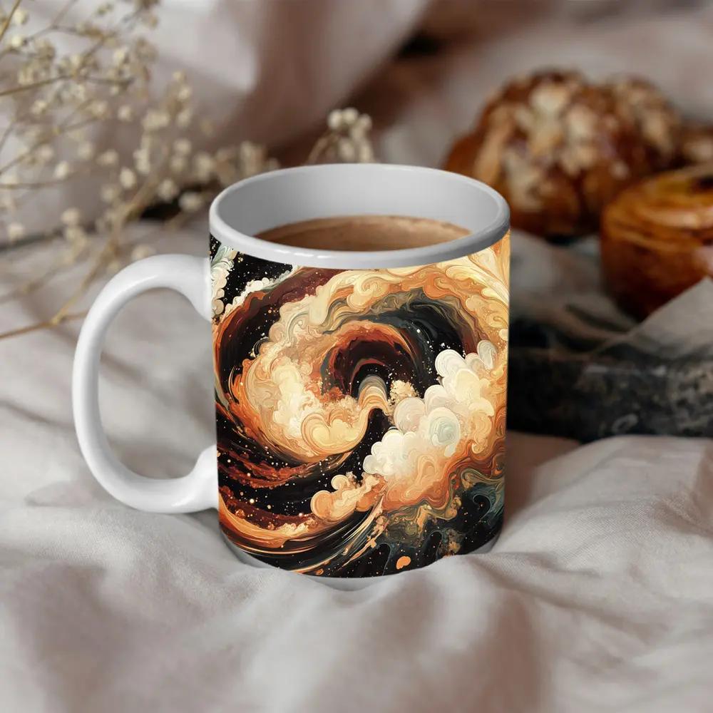 Swirling Abstract Brown Beige Dark Fluid Art – Mugs