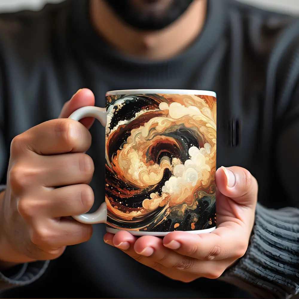 Swirling Abstract Brown Beige Dark Fluid Art – Mugs