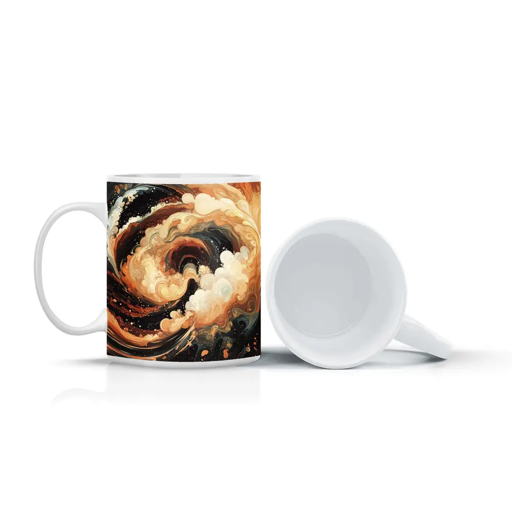 Swirling Abstract Brown Beige Dark Fluid Art – Mugs