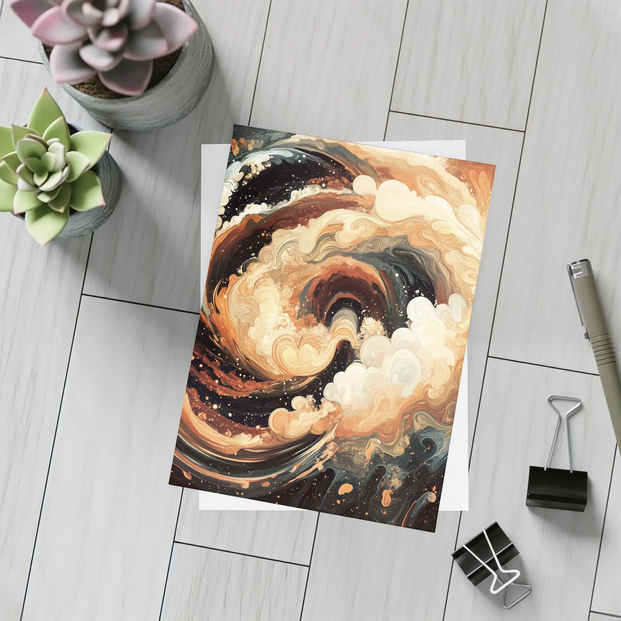 Swirling Abstract Brown Beige Dark Fluid Art – Postcards