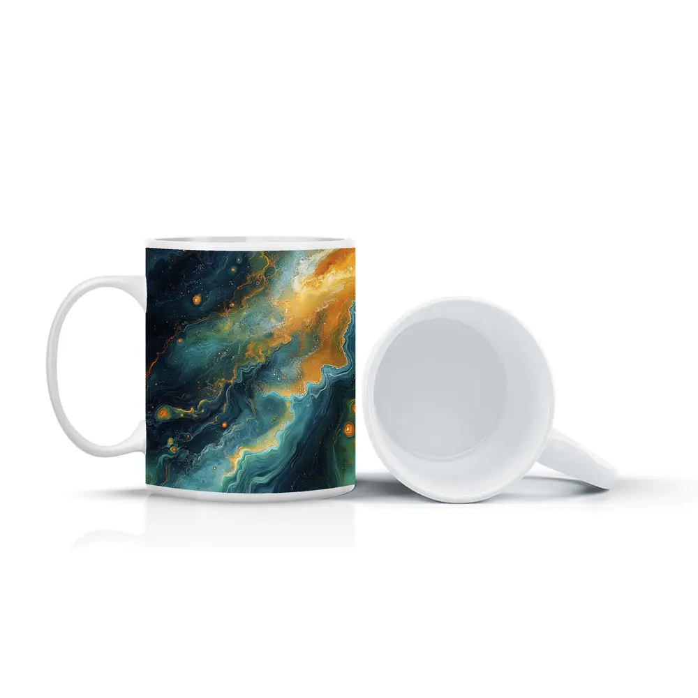 Teal Gold Abstract Marble Fluid Art – Mugs
