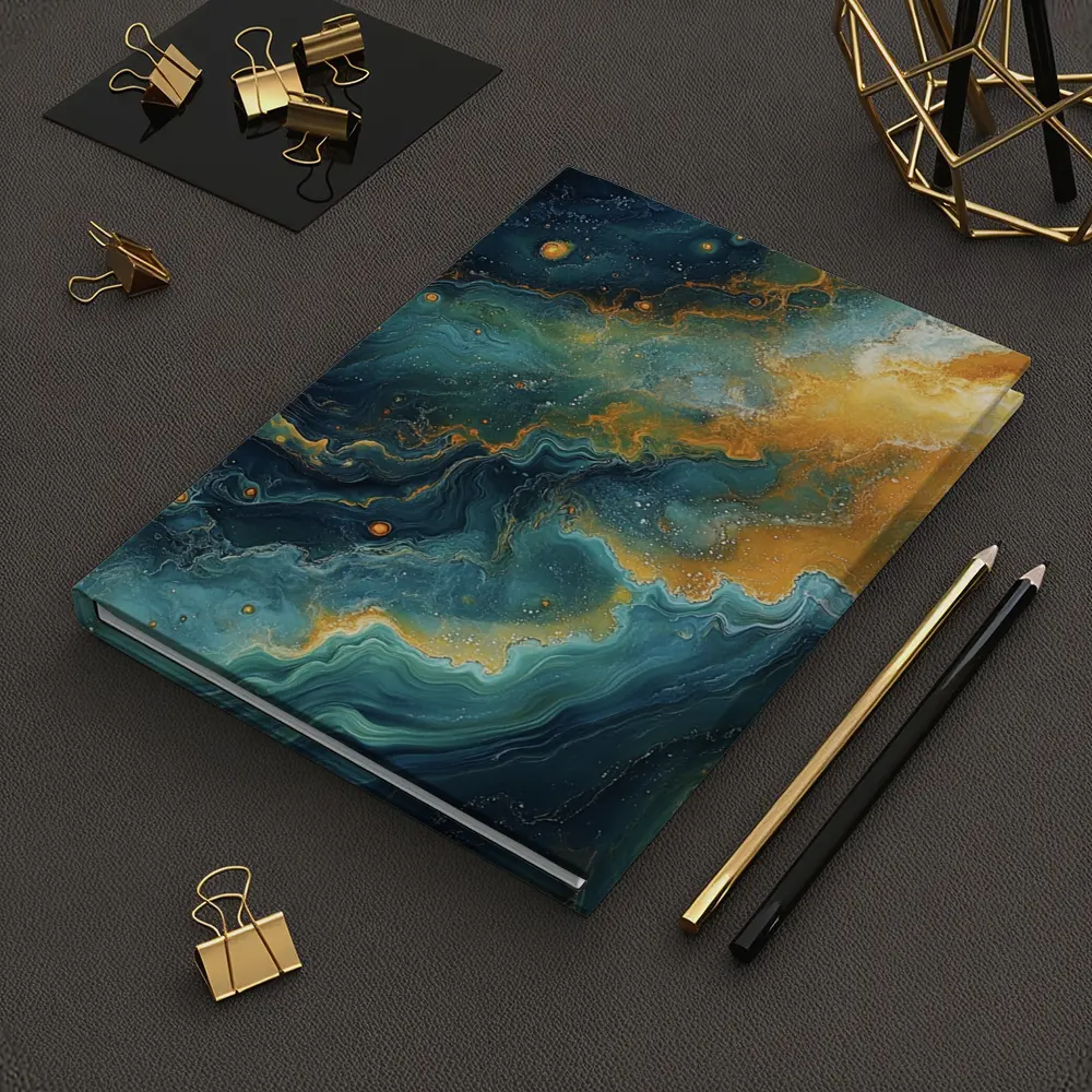 Teal Gold Abstract Marble Fluid Art – Notebooks