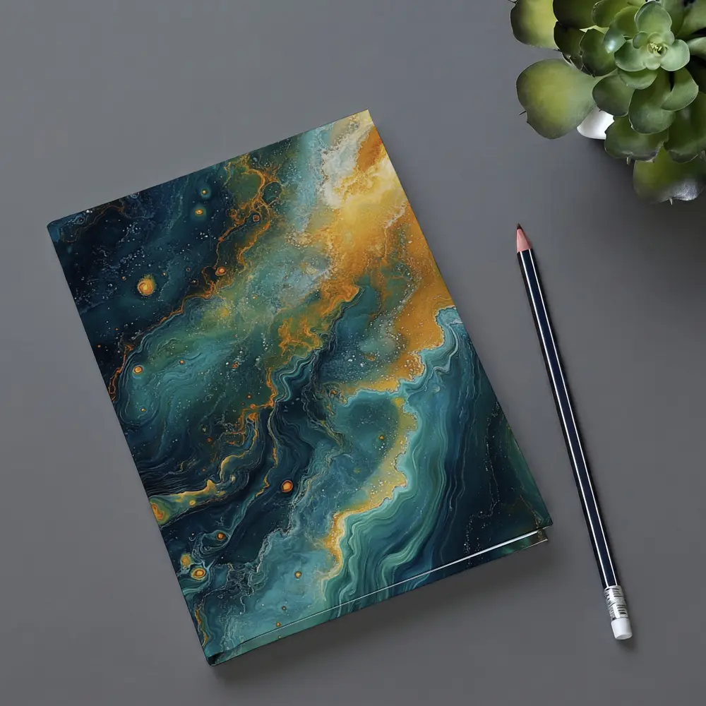 Teal Gold Abstract Marble Fluid Art – Notebooks