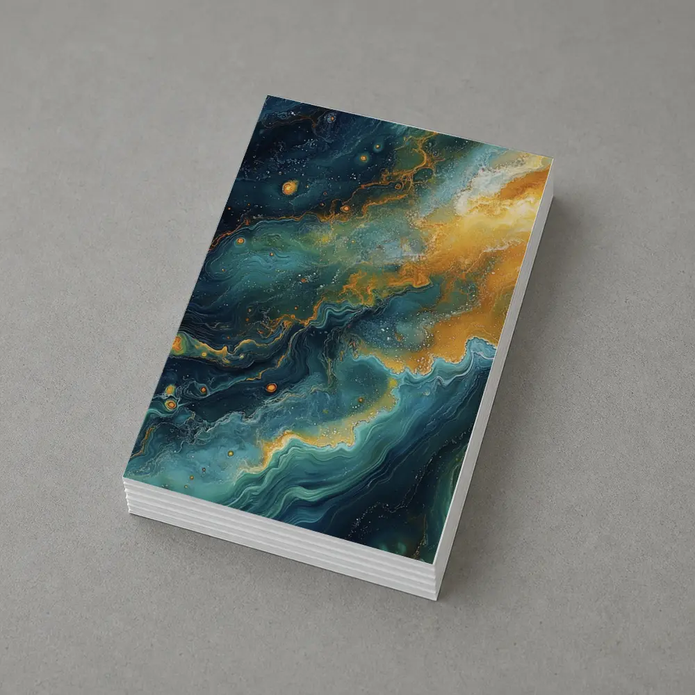 Teal Gold Abstract Marble Fluid Art – Postcards