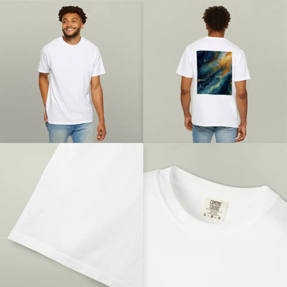 Teal Gold Abstract Marble Fluid Art – T-Shirts