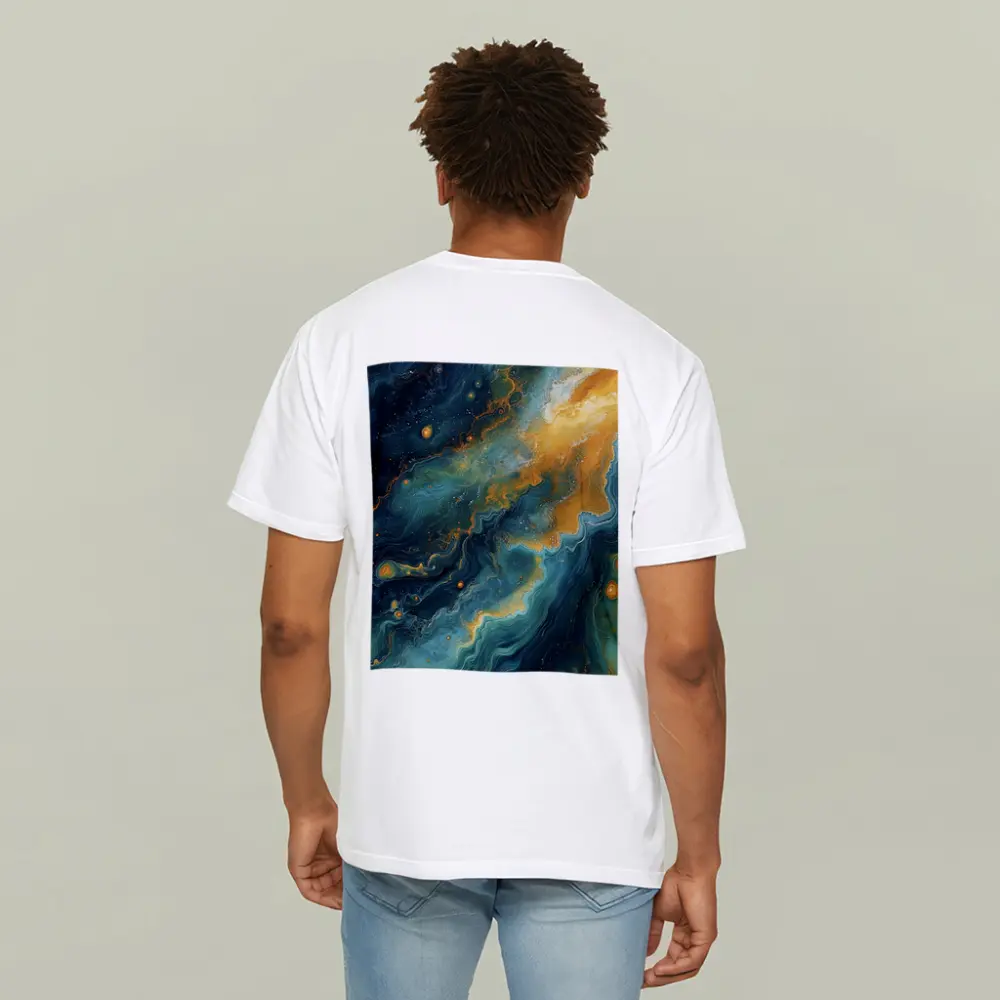 Teal Gold Abstract Marble Fluid Art – T-Shirts