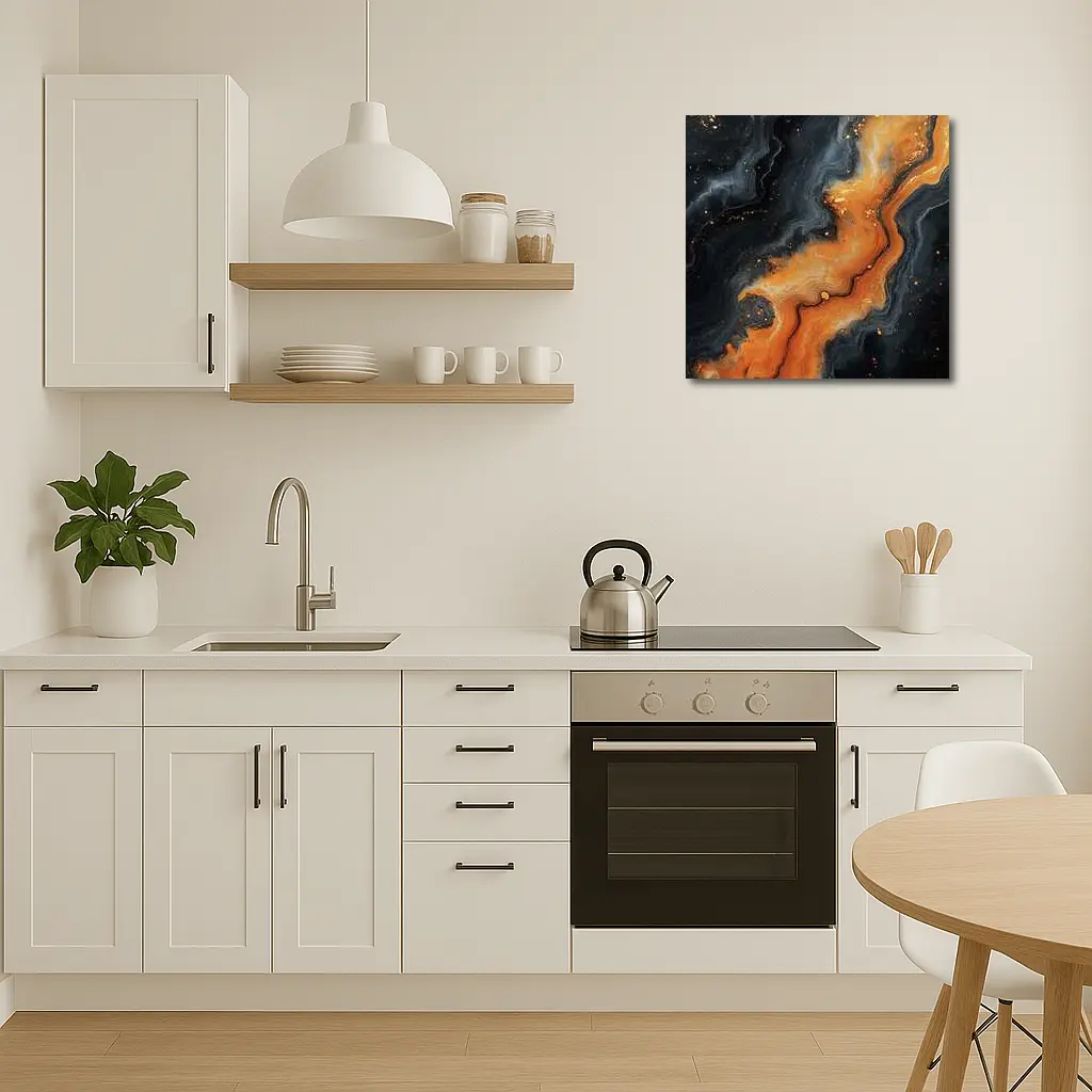 Dark Black Orange Marble Abstract Fluid Art – Wall Art