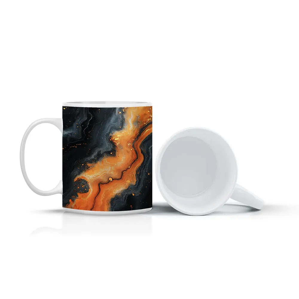 Dark Black Orange Marble Abstract Fluid Art – Mugs