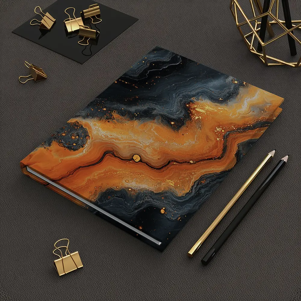 Dark Black Orange Marble Abstract Fluid Art – Notebooks