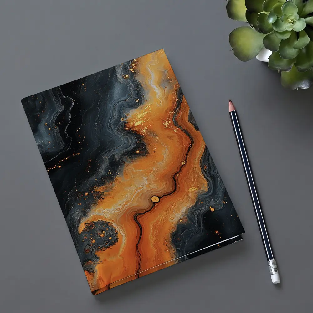 Dark Black Orange Marble Abstract Fluid Art – Notebooks
