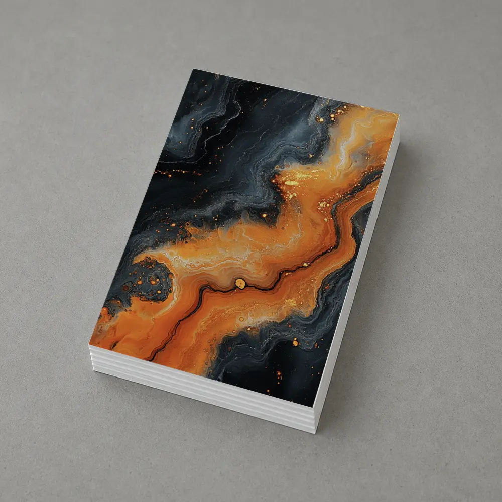 Dark Black Orange Marble Abstract Fluid Art – Postcards