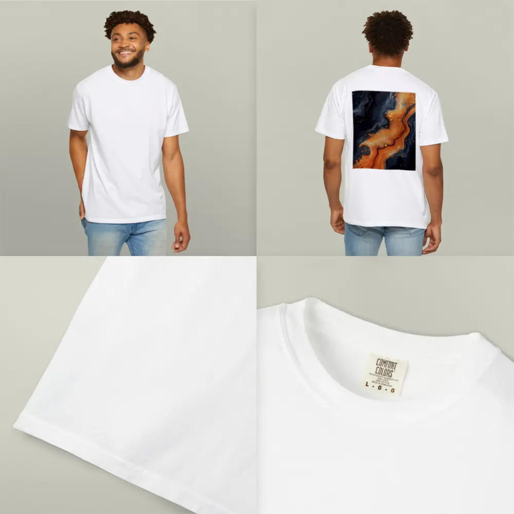 Dark Black Orange Marble Abstract Fluid Art – T-Shirts