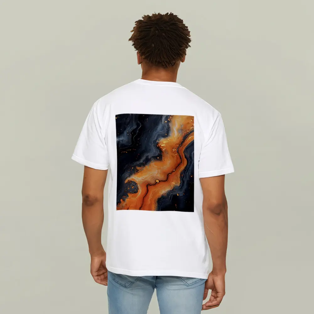 Dark Black Orange Marble Abstract Fluid Art – T-Shirts