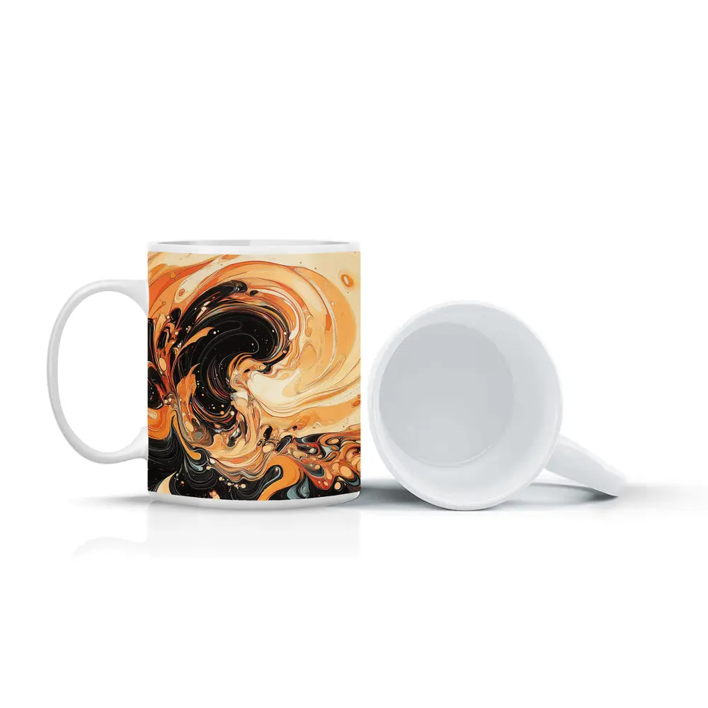 Swirling Orange Black Abstract Fluid Art – Mugs
