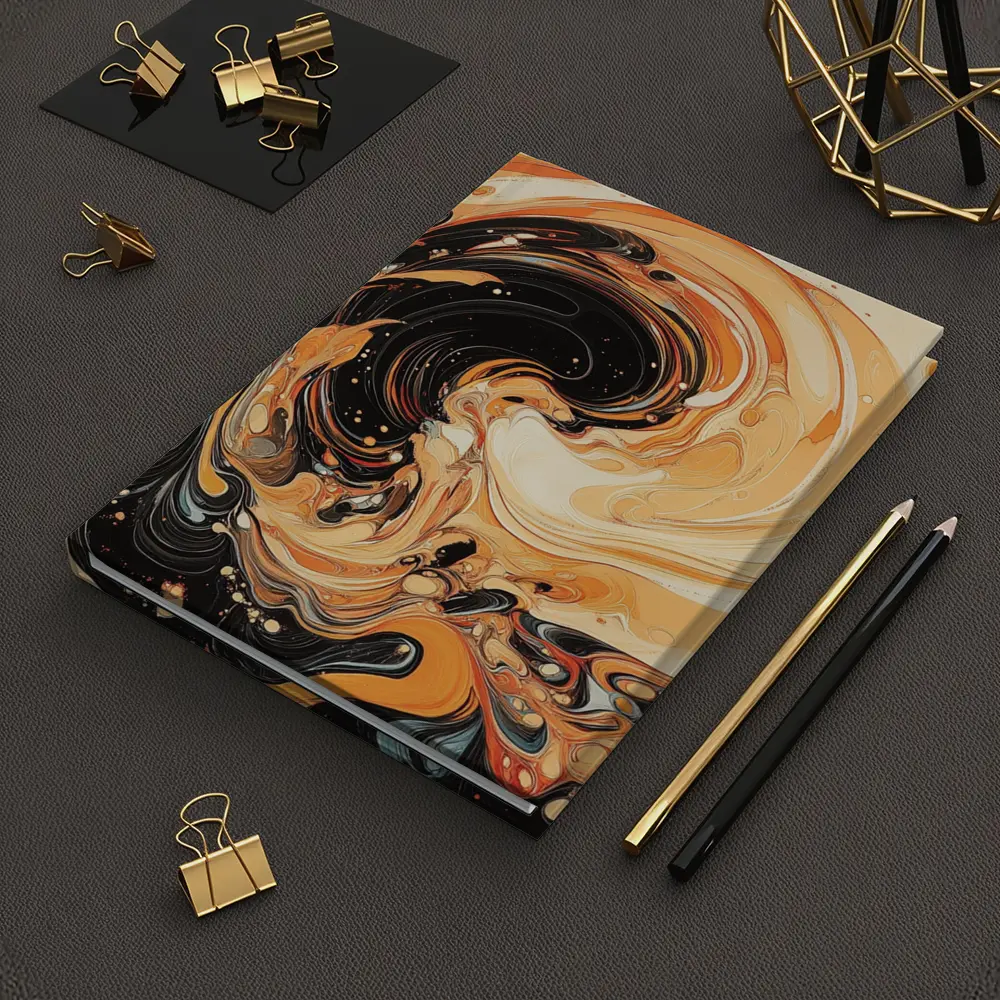 Swirling Orange Black Abstract Fluid Art – Notebooks