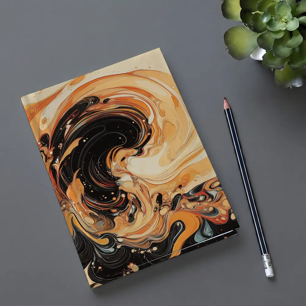 Swirling Orange Black Abstract Fluid Art – Notebooks