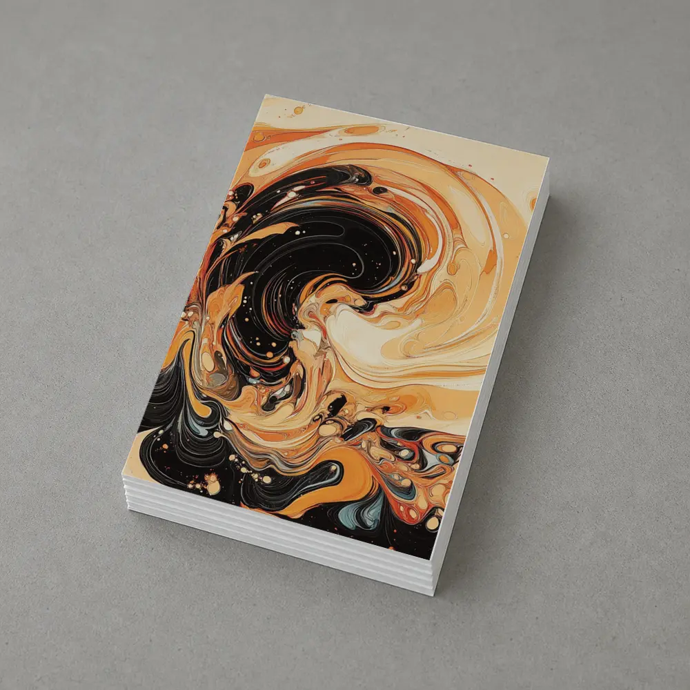 Swirling Orange Black Abstract Fluid Art – Postcards