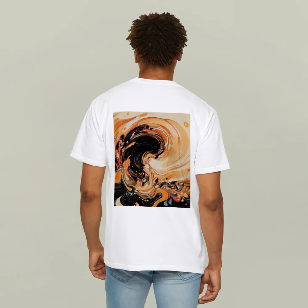 Swirling Orange Black Abstract Fluid Art – T-Shirts