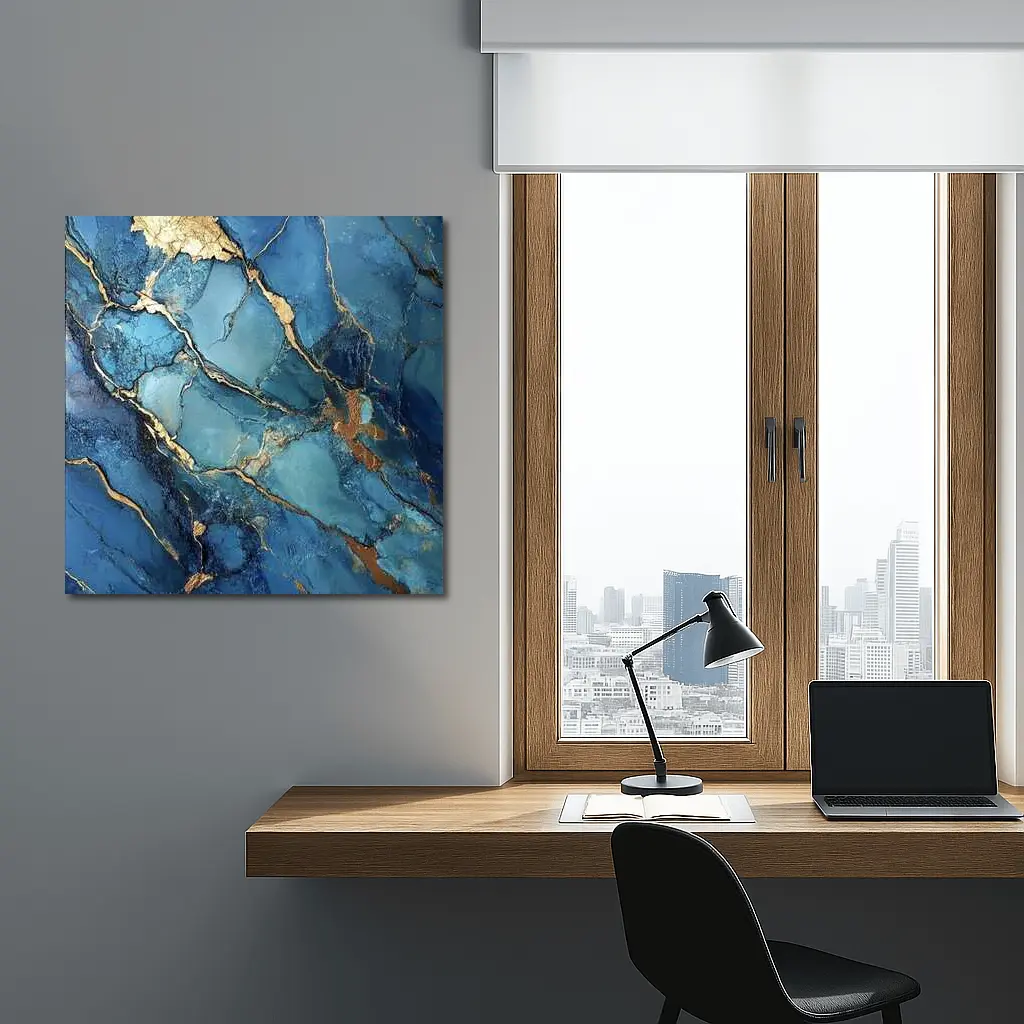 Blue Marble Gold Vein Abstract Art – Wall Art