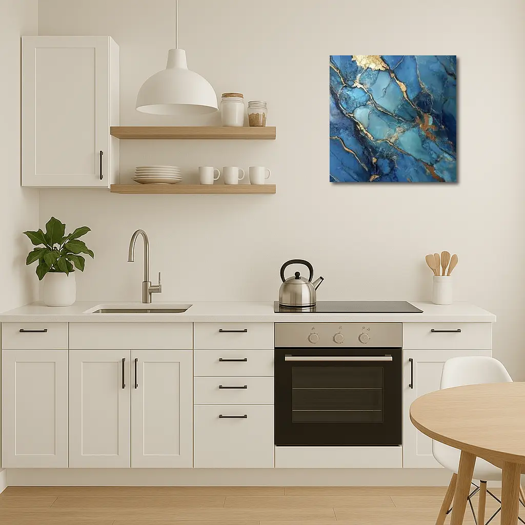 Blue Marble Gold Vein Abstract Art – Wall Art