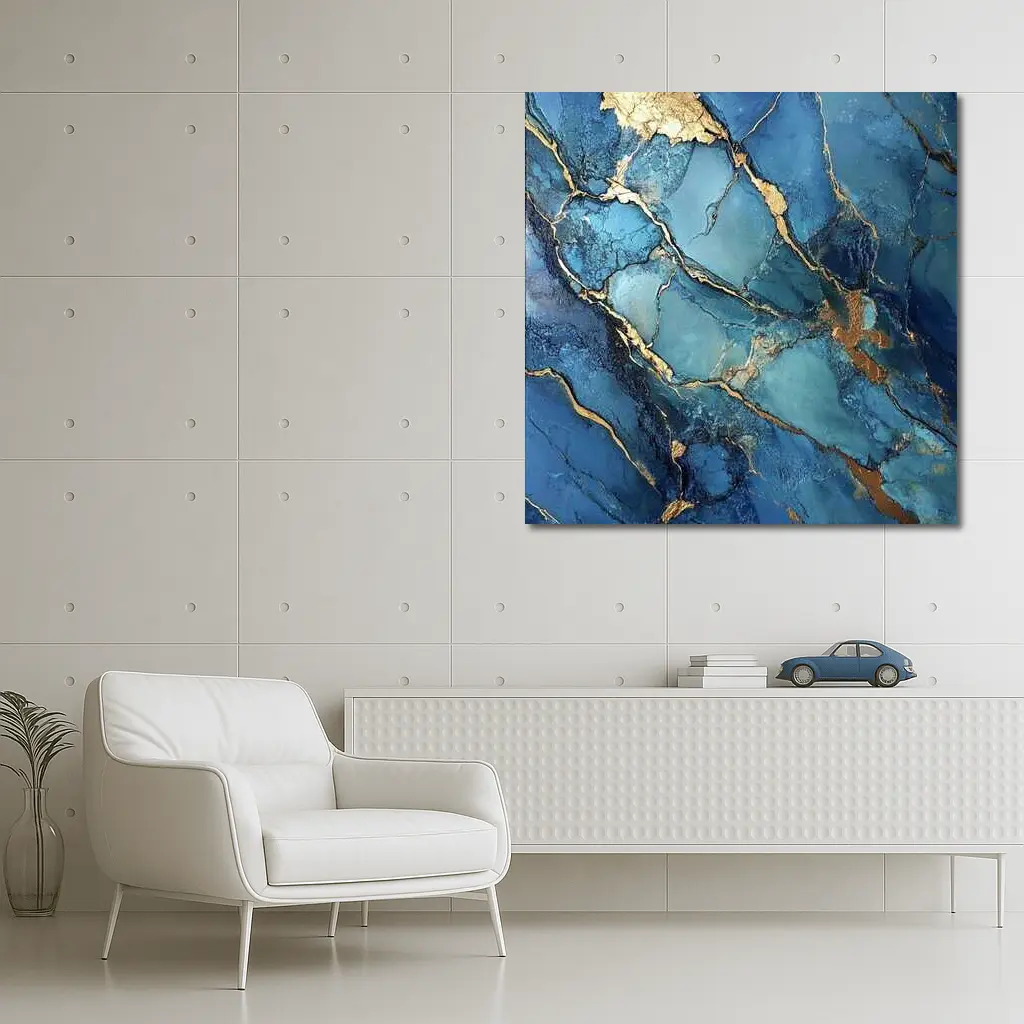Blue Marble Gold Vein Abstract Art – Wall Art
