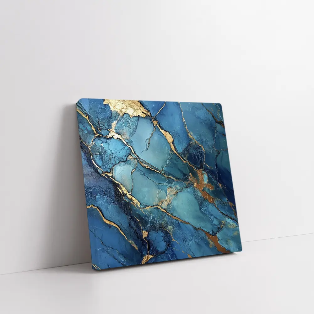 Blue Marble Gold Vein Abstract Art – Wall Art