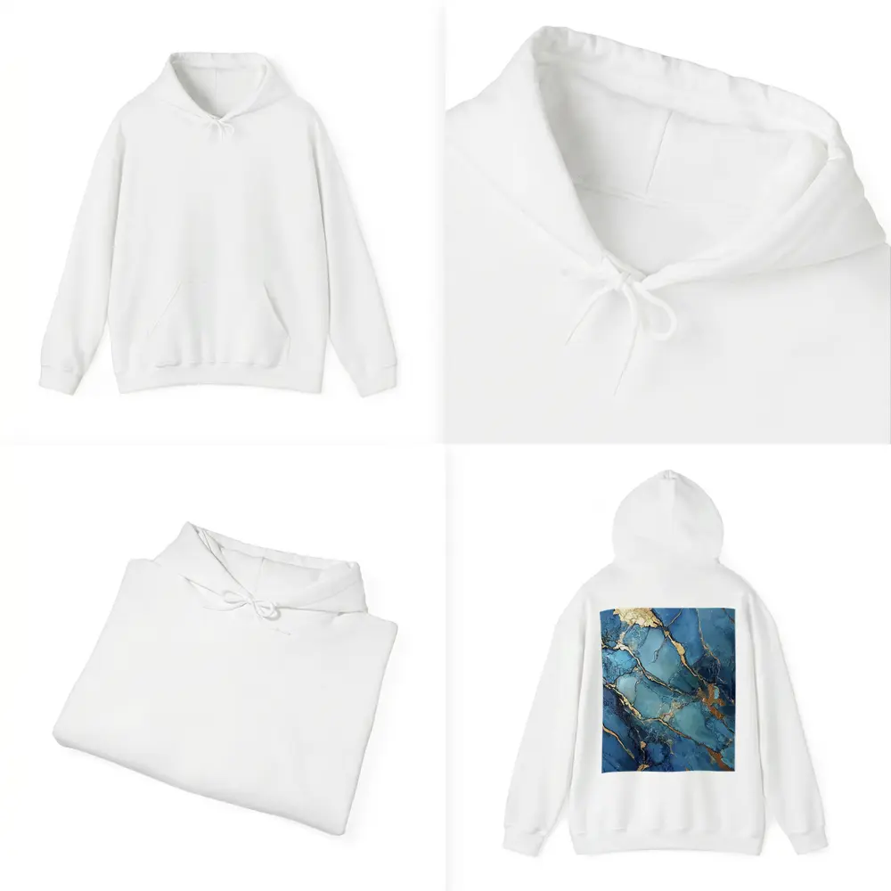 Blue Marble Gold Vein Abstract Art – Hoodies