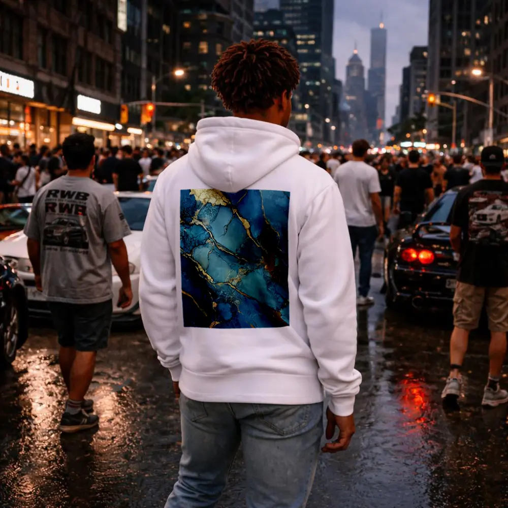 Blue Marble Gold Vein Abstract Art – Hoodies