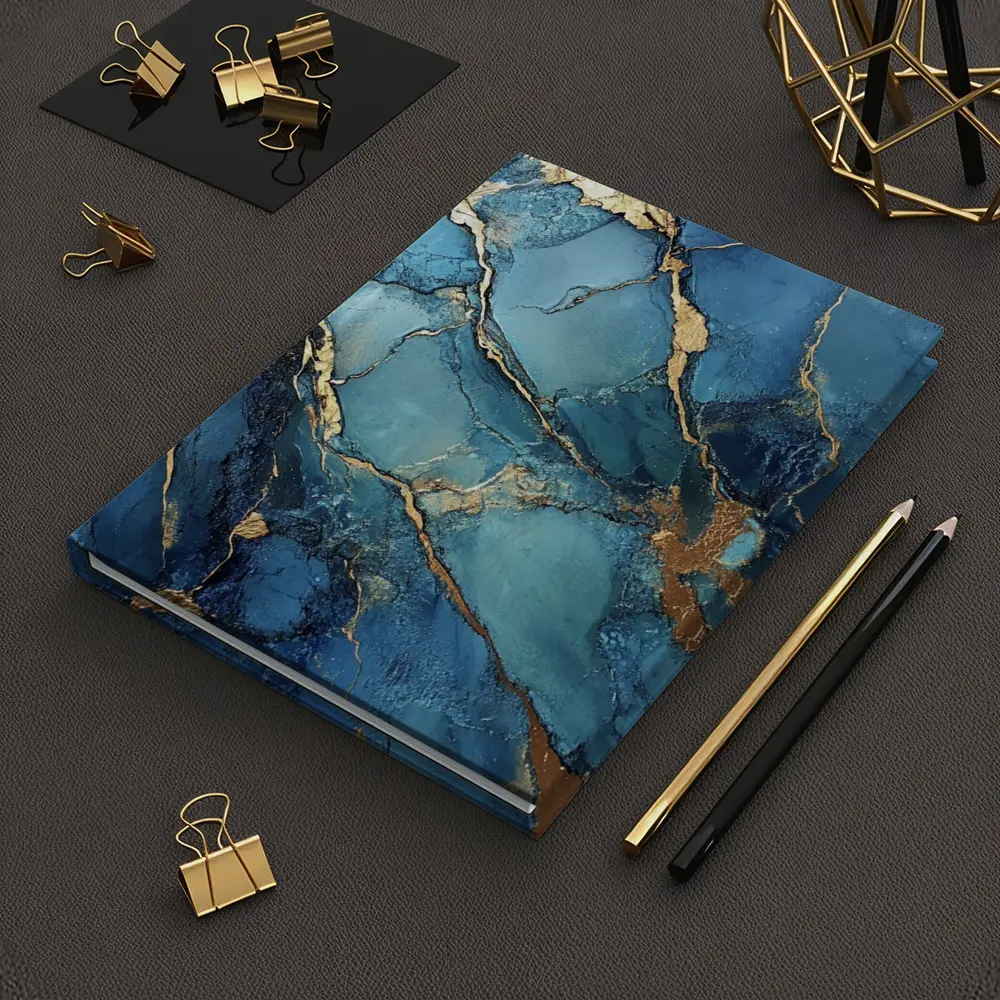 Blue Marble Gold Vein Abstract Art – Notebooks