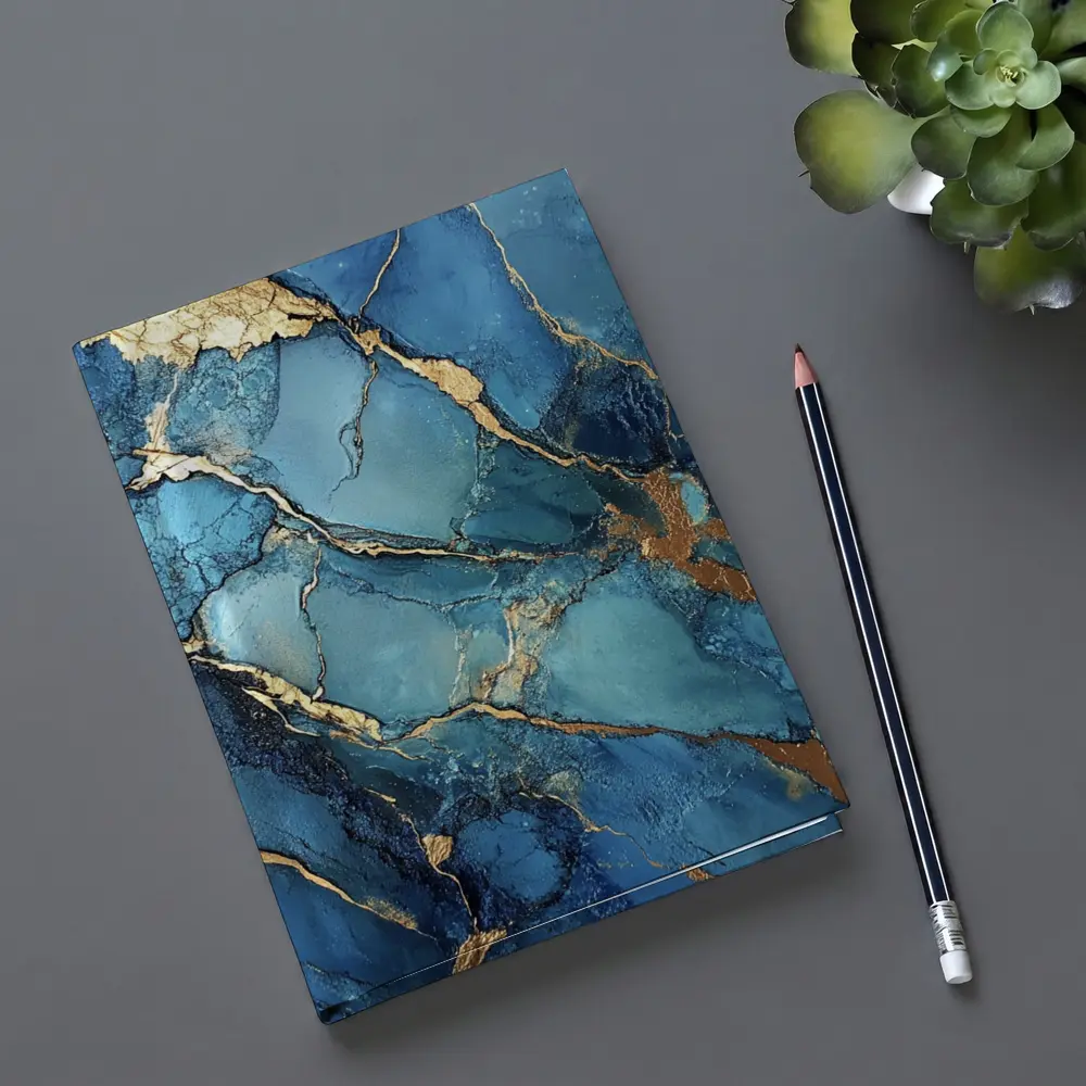 Blue Marble Gold Vein Abstract Art – Notebooks