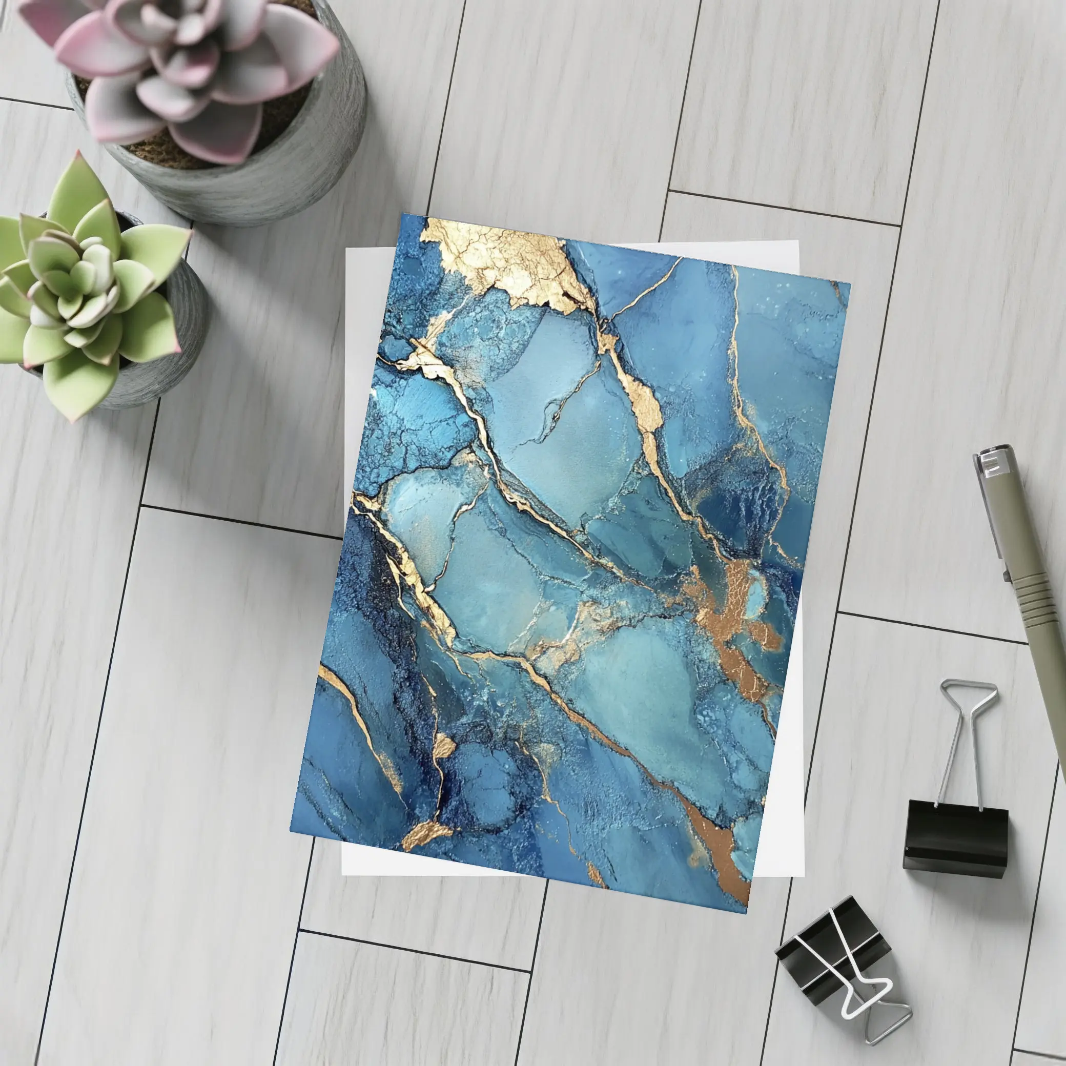 Blue Marble Gold Vein Abstract Art – Postcards
