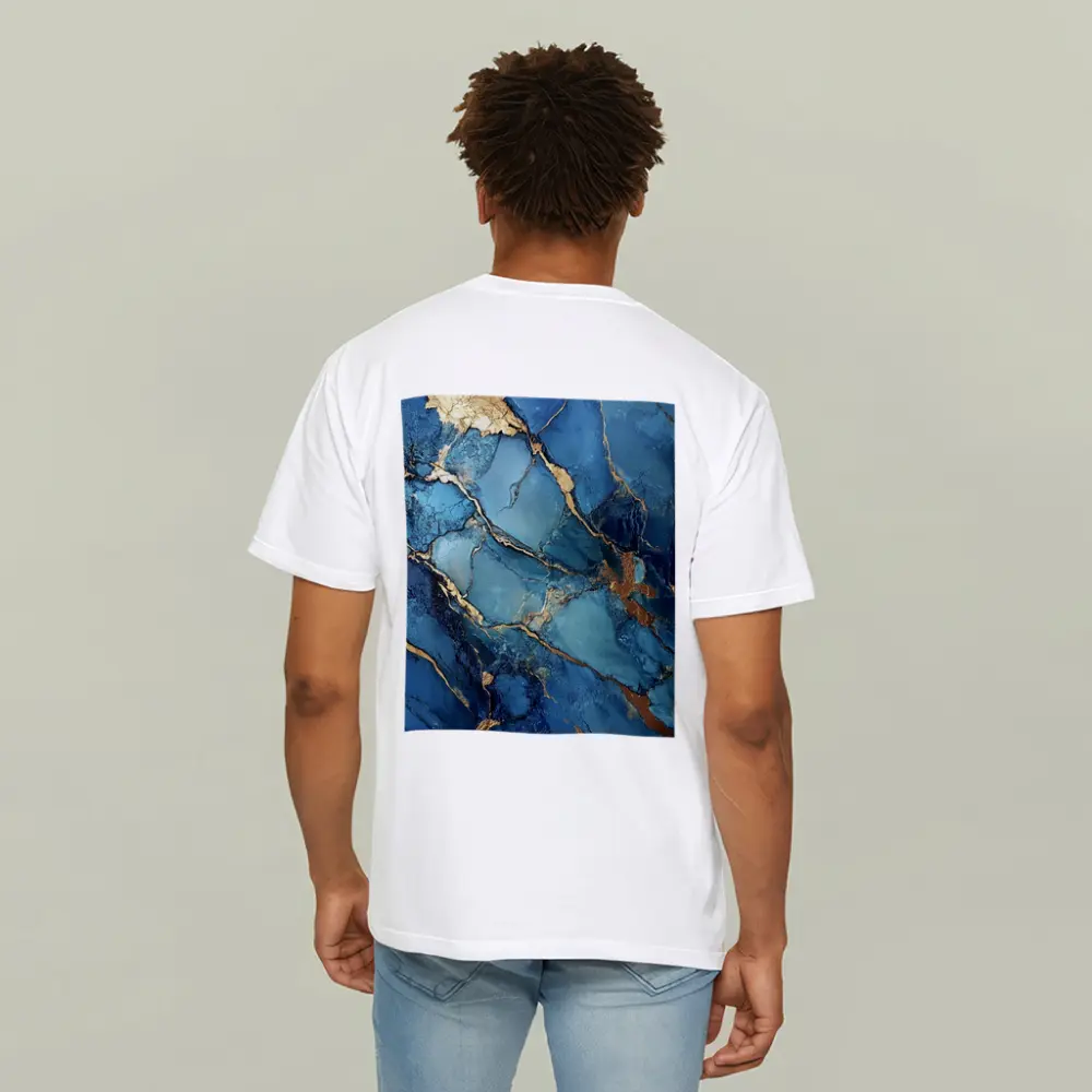 Blue Marble Gold Vein Abstract Art – T-Shirts