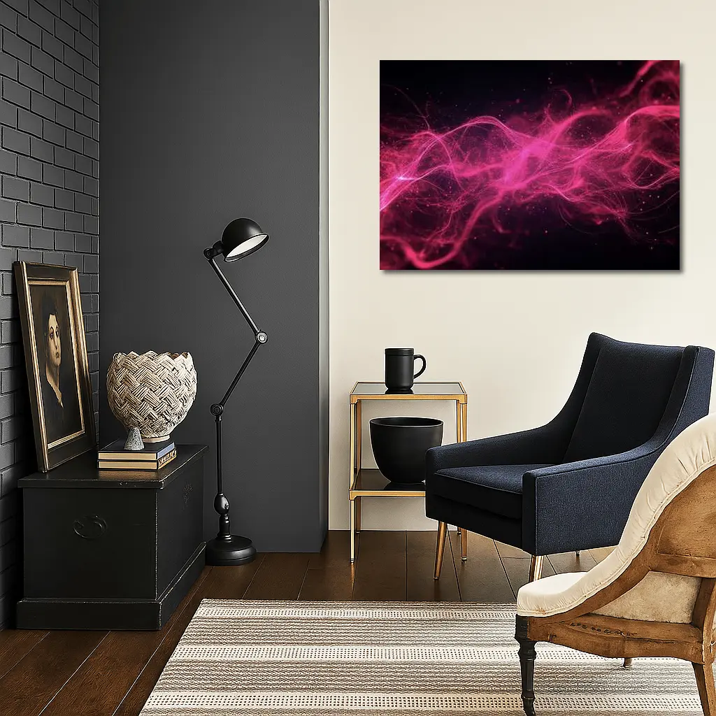 Pink Neon Wave Abstract Dark Background – Wall Art