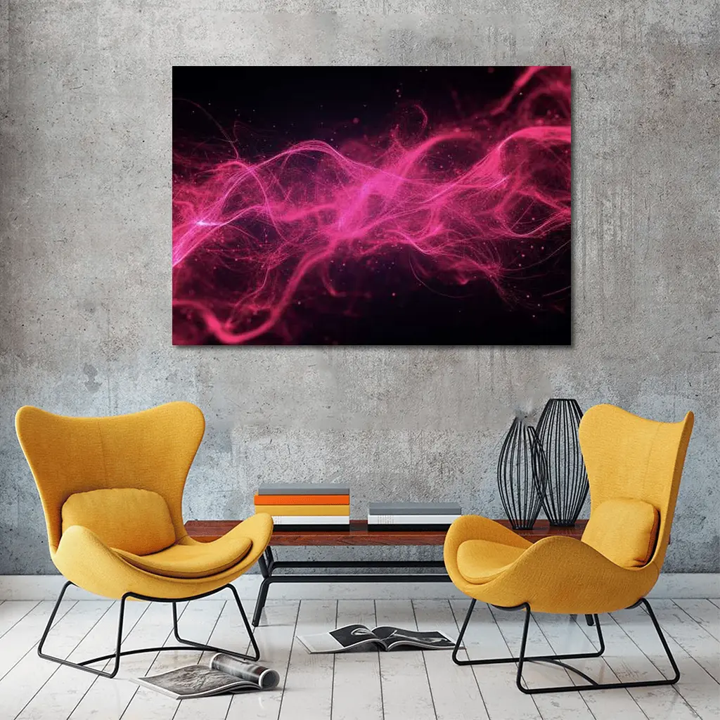 Pink Neon Wave Abstract Dark Background – Wall Art
