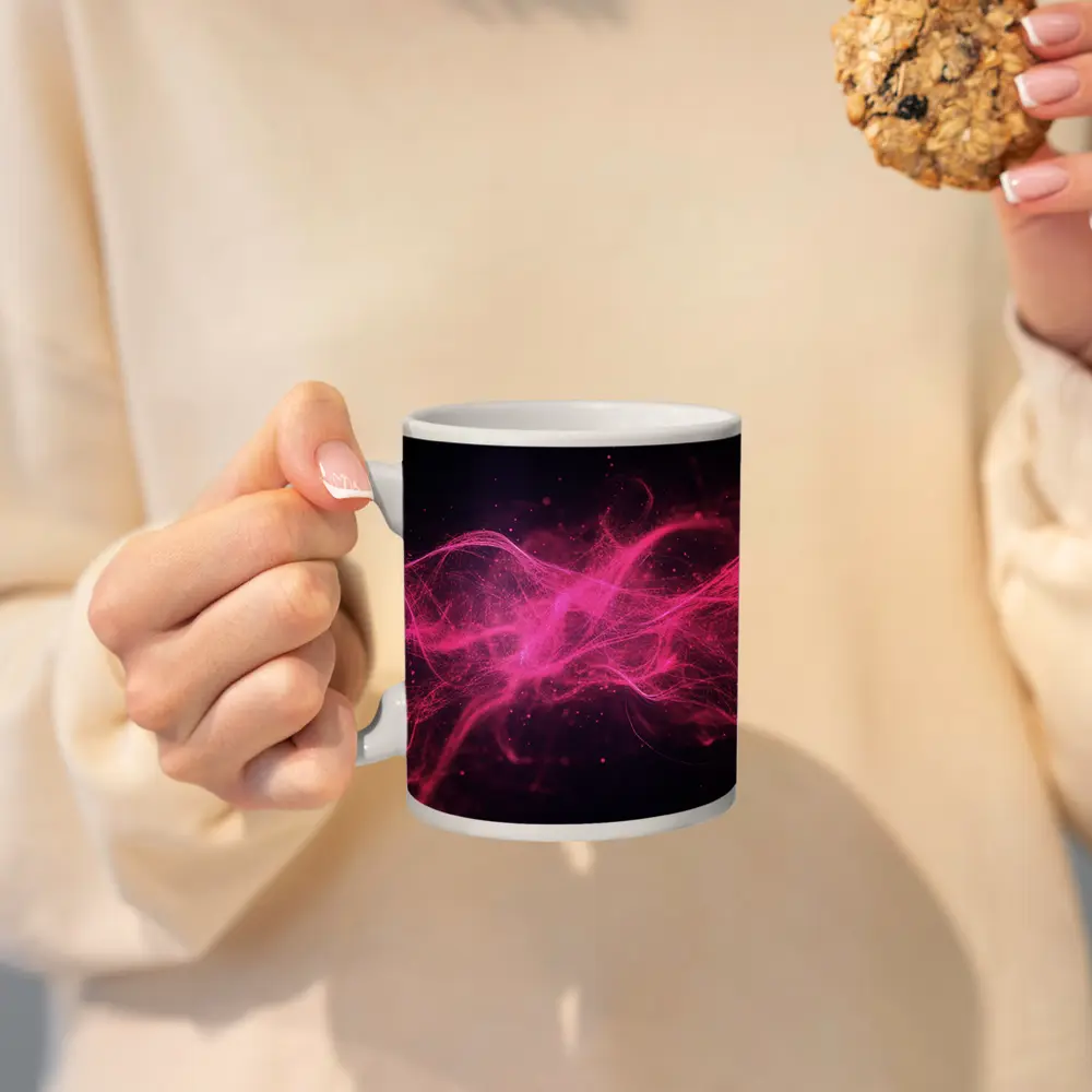 Pink Neon Wave Abstract Dark Background – Mugs