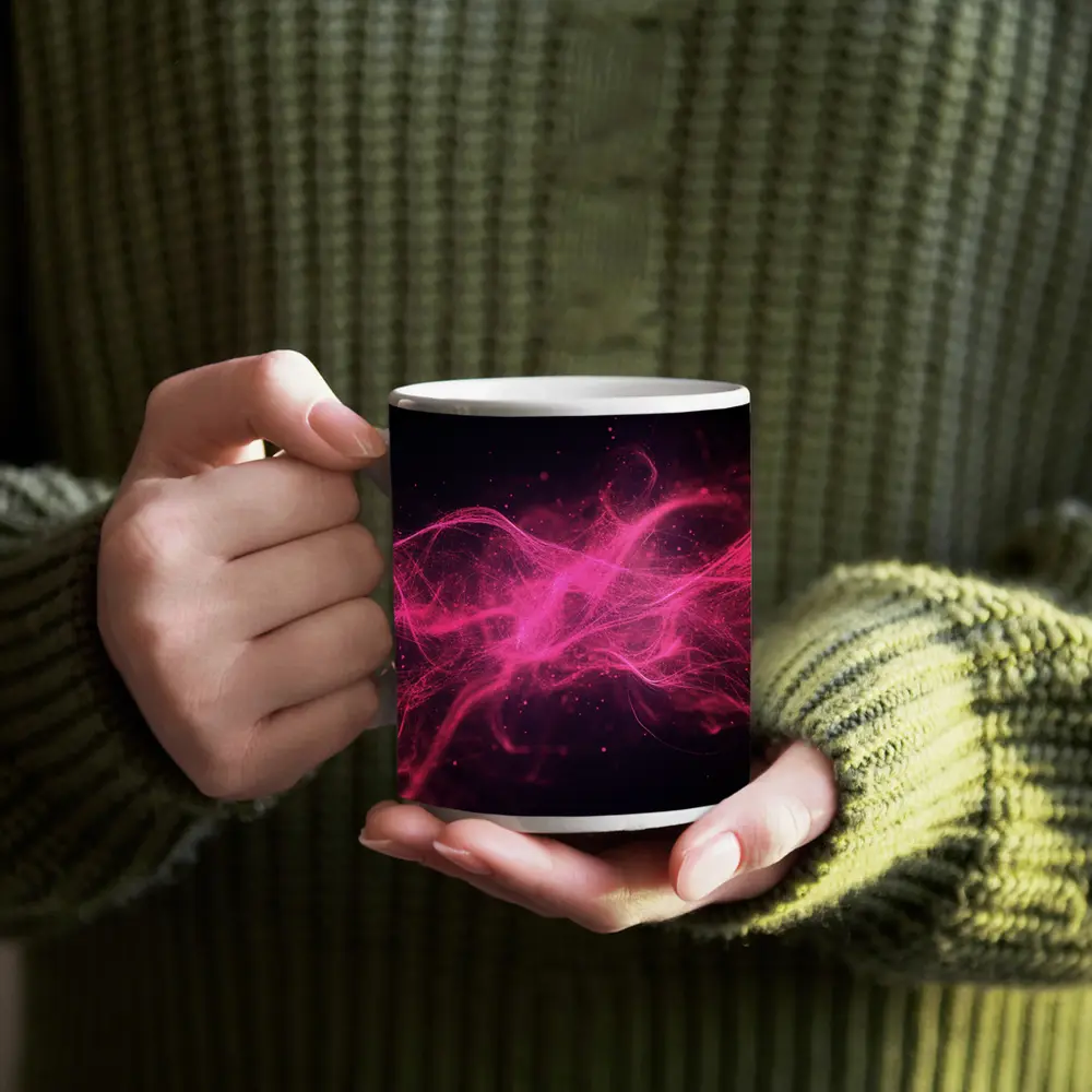Pink Neon Wave Abstract Dark Background – Mugs