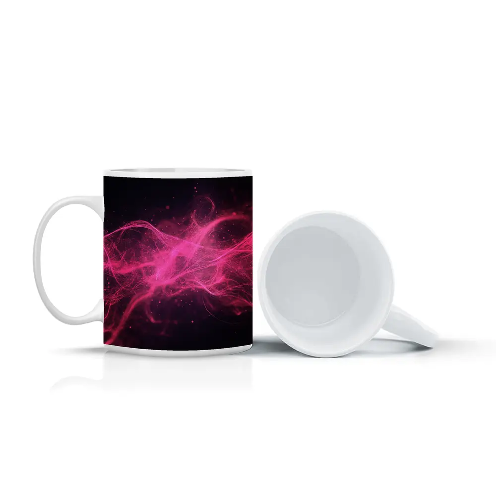 Pink Neon Wave Abstract Dark Background – Mugs